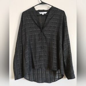 Cupcakes & Cashmere Black Long Sleeve Blouse with Mandarin Collar